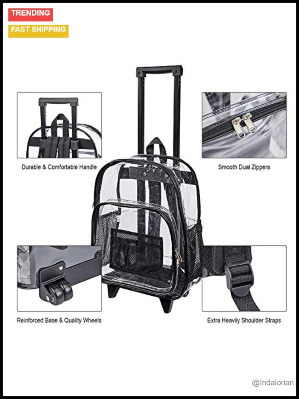 Rolling Clear Backpack Heavy Duty See Through PVC Cold-resistant Wheeled Bookbag
